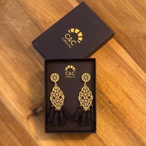 C&C California Elegant Gold and Black Tassel Earrings